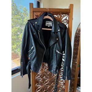 WALTER BAKER ALLISON Black Lambskin Leather Moto Jacket $698 Size L